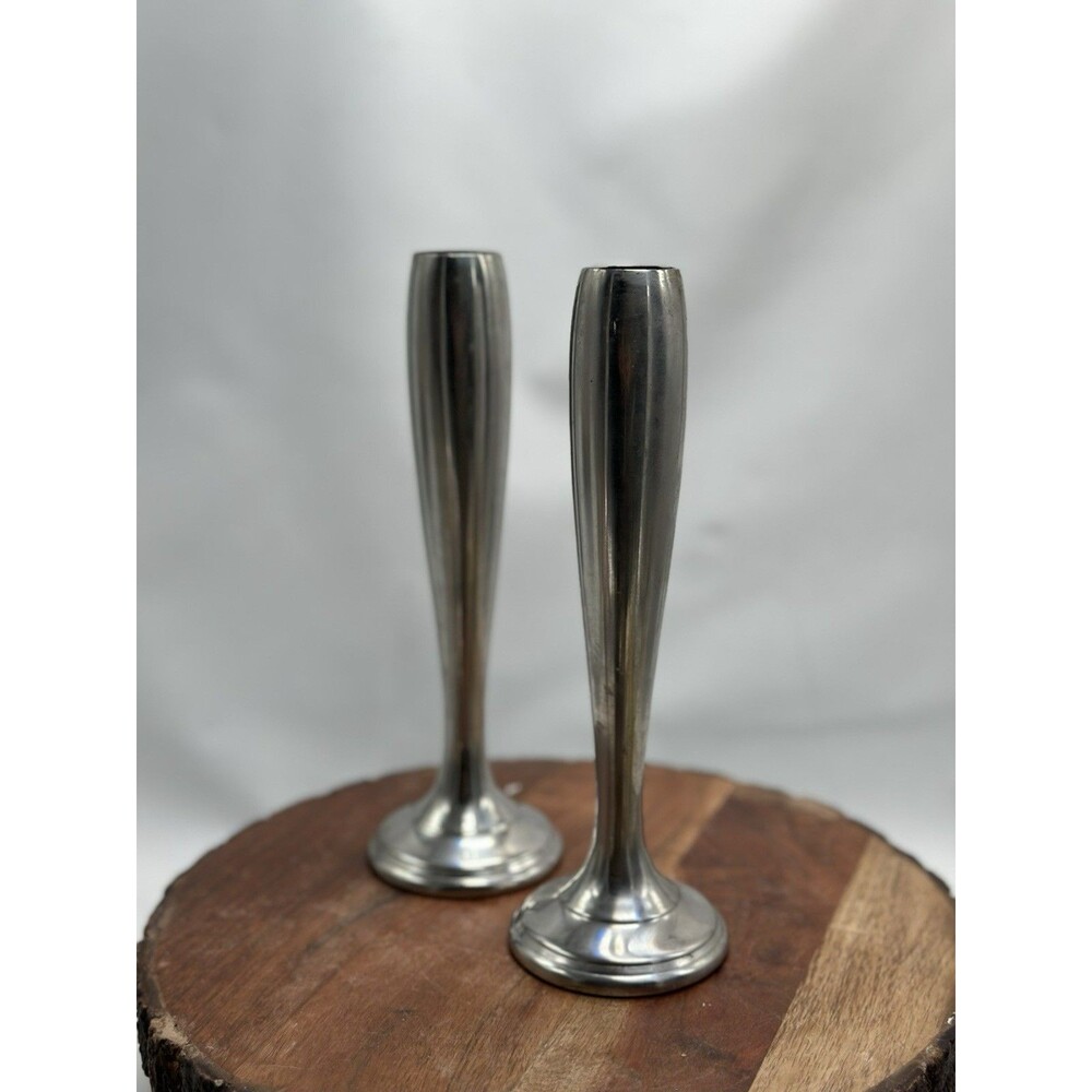 Mid Century Japanese YUKIWA Stainless Steel HUD Vase Set